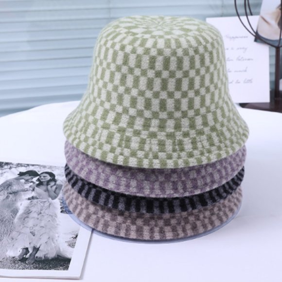 Autumn winter Wool Plaid contrast fisherman hat main image 3